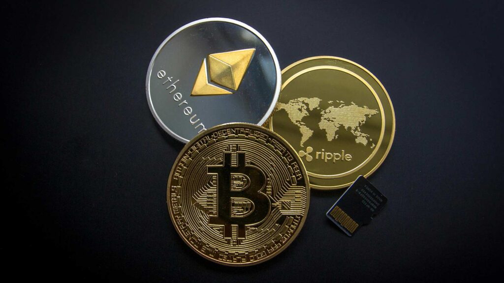 cryptocurrency coins: ethereum, bitcoin, ripple